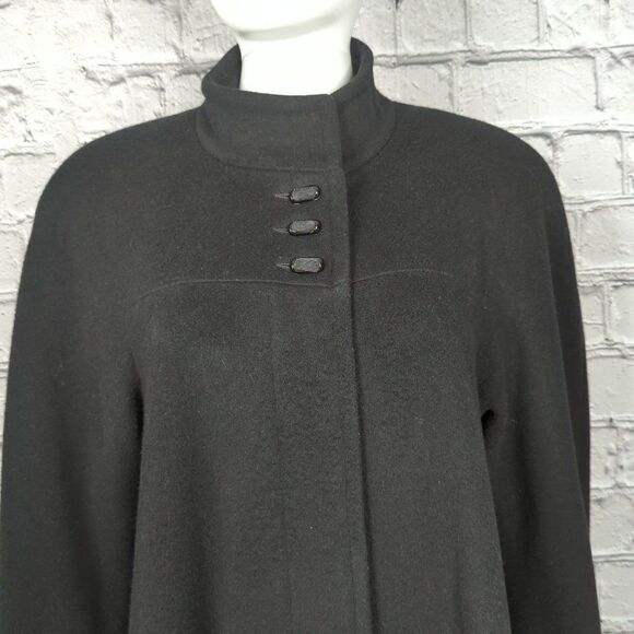 Vintage Burt Newman Neiman Marcus Wool Black Overcoat, Women's Size 10P - Picture 1 of 10